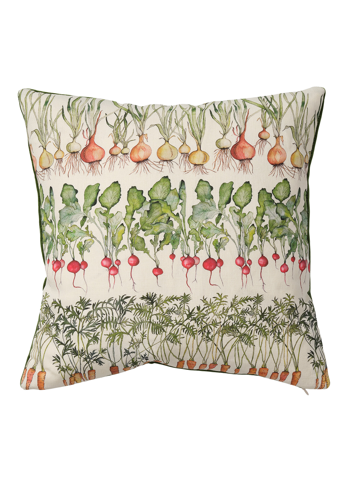 Square Veg Row (Med) Cushion with Green Velvet