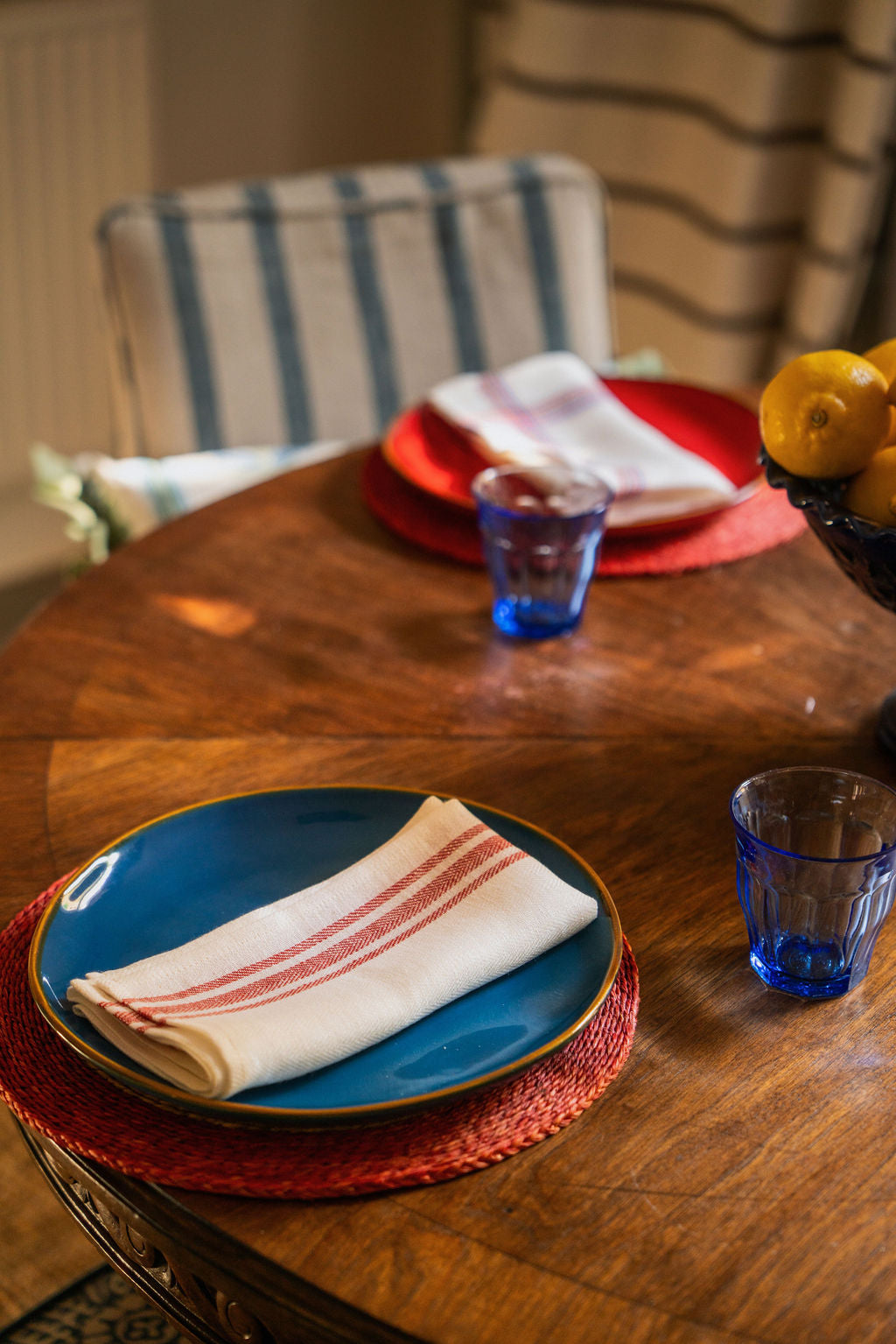 Set of 6 French Red Stripe Napkins