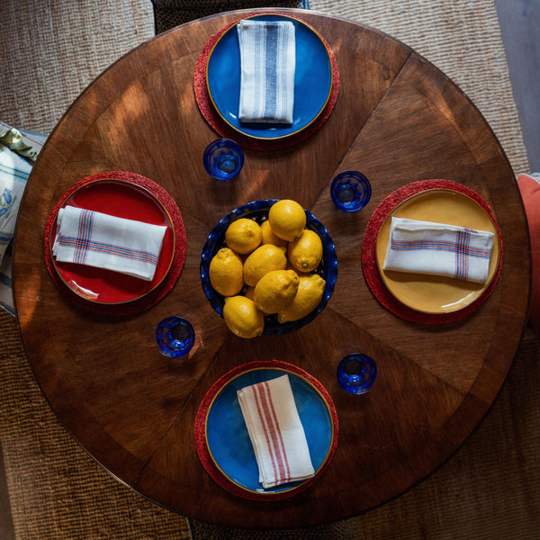 Set of 6 French Red & Blue Border Napkins