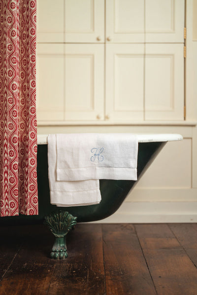 Liège Hand Towel in Ivory White Waffle with White Hemstitch