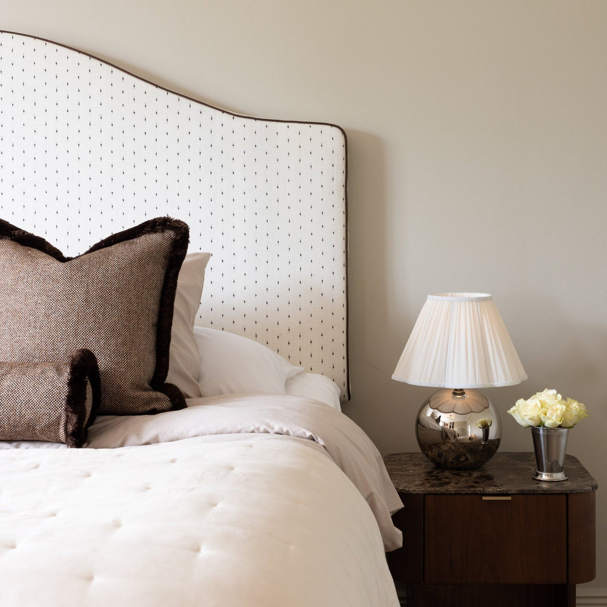 Pillow Cover - The Cigar Beige & Brown Quilted with Dark Brown Fringe