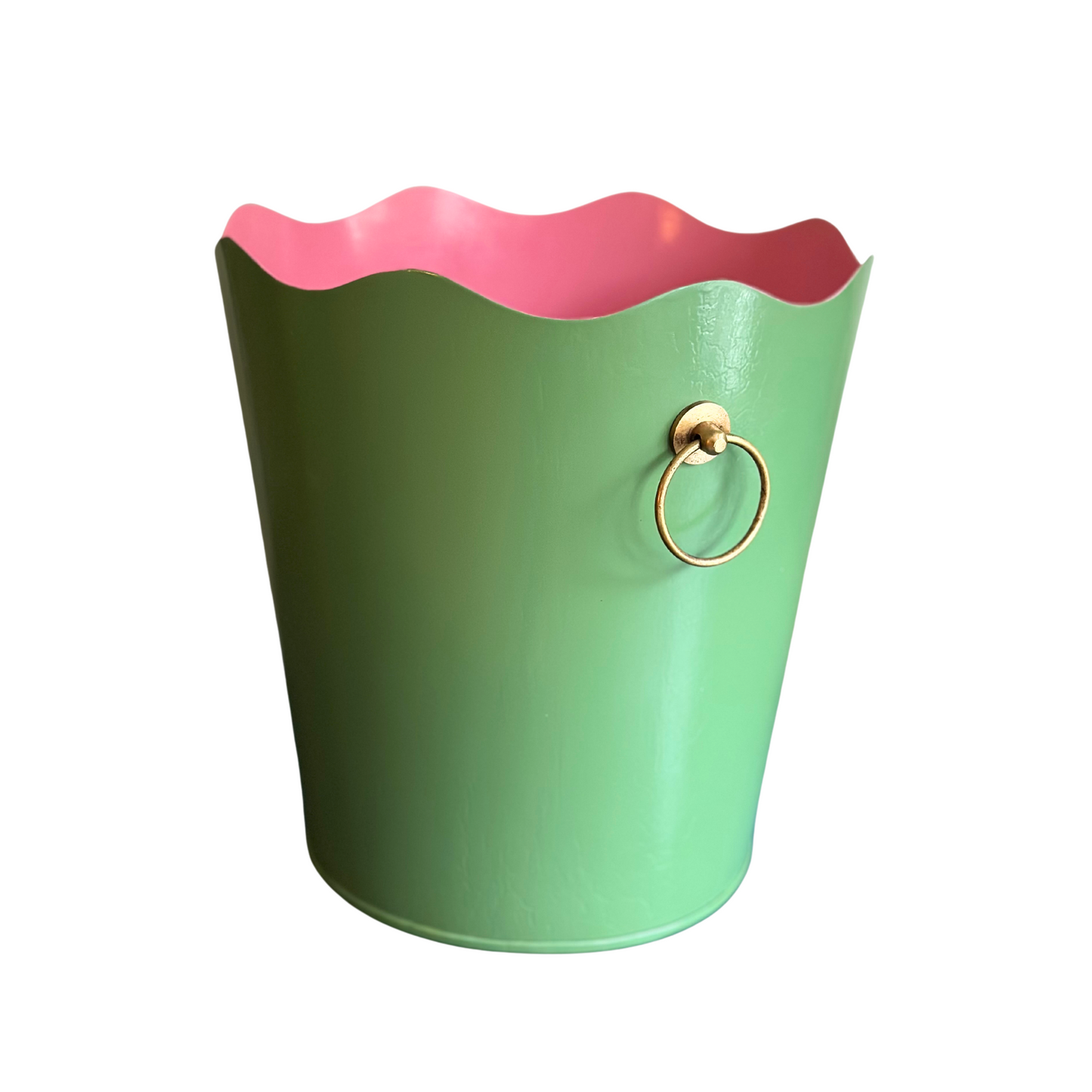 Toleware Wastepaper Bin - Light Green & Watermelon