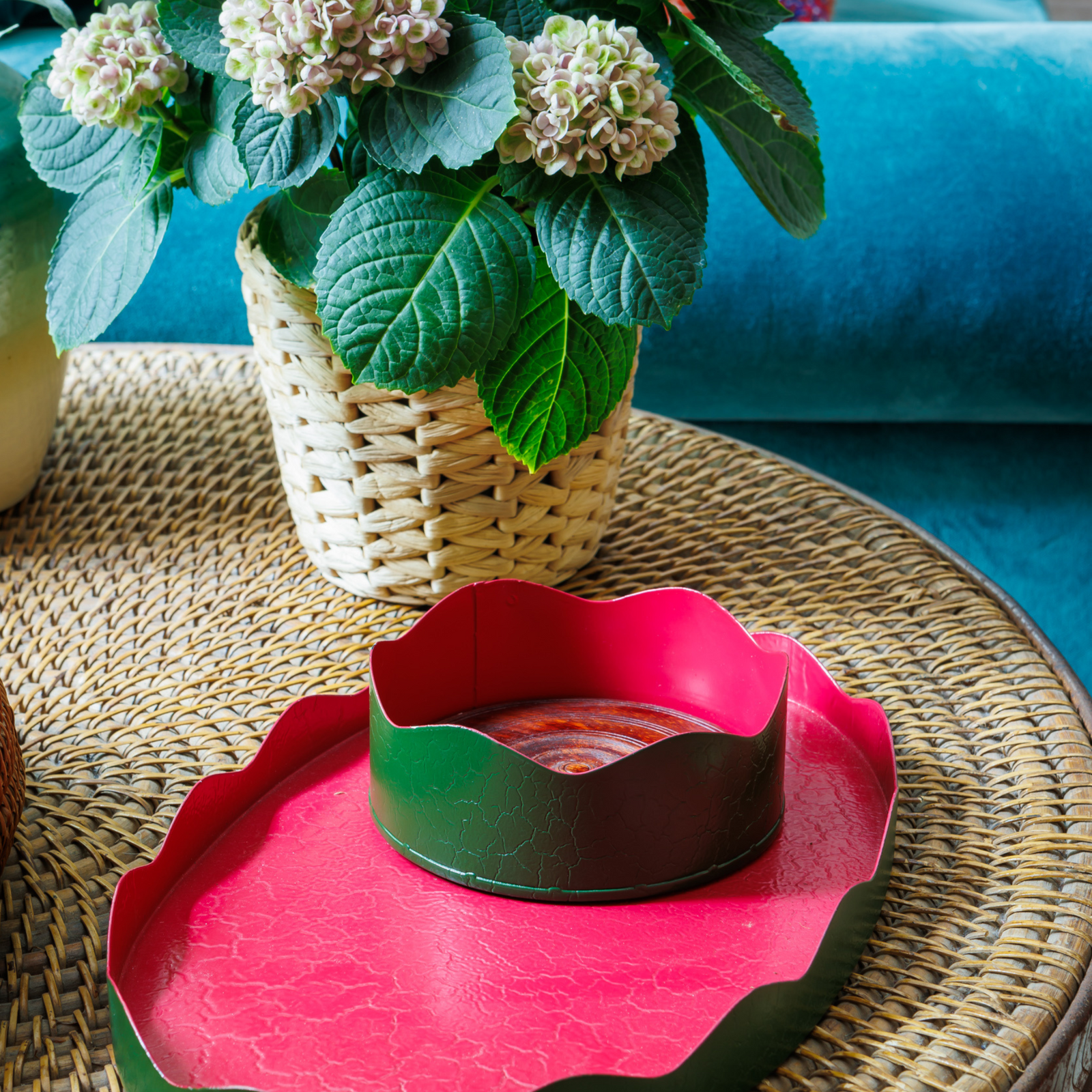 Toleware Wine Coaster - Dark Green & Raspberry