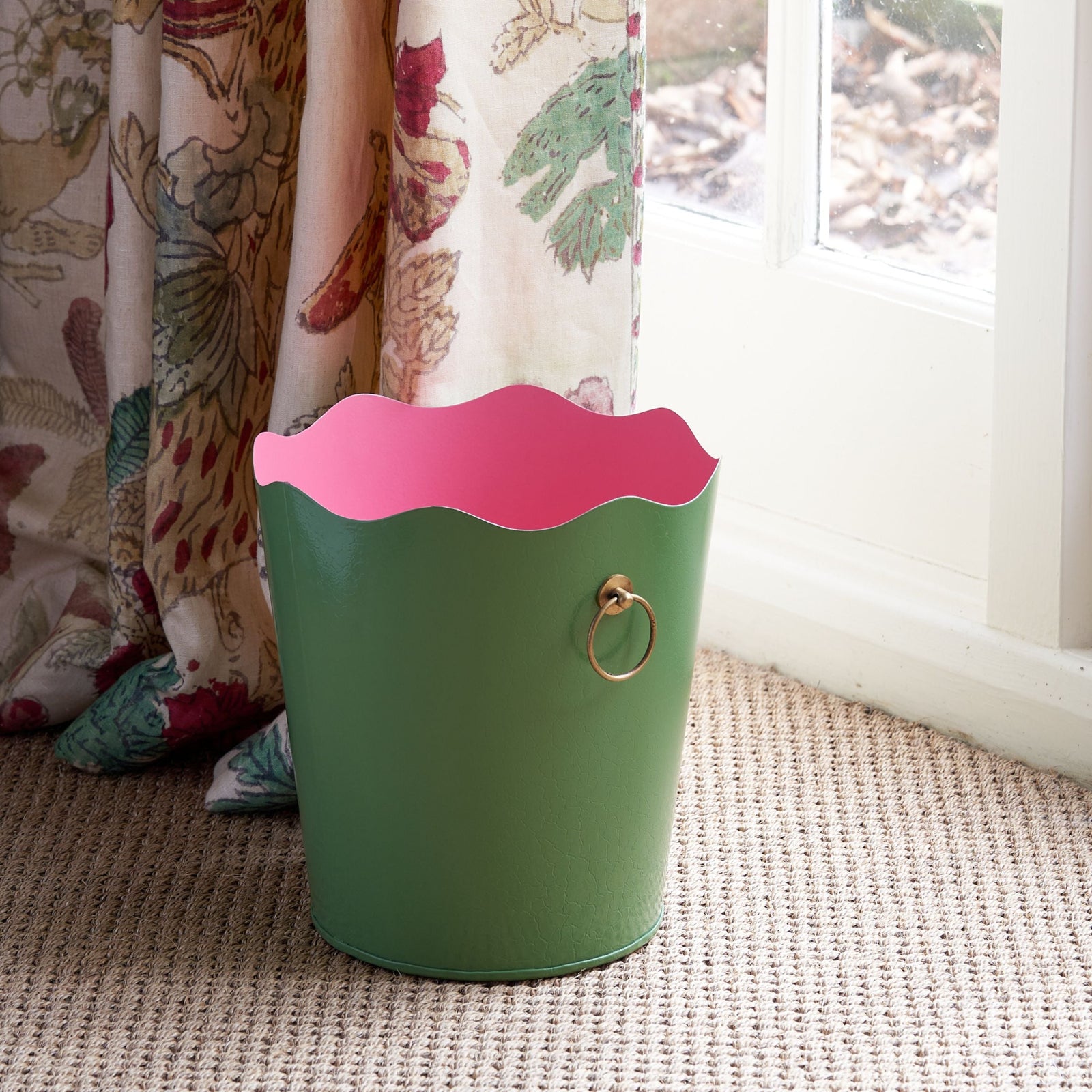 Toleware Wastepaper Bin - Light Green & Watermelon