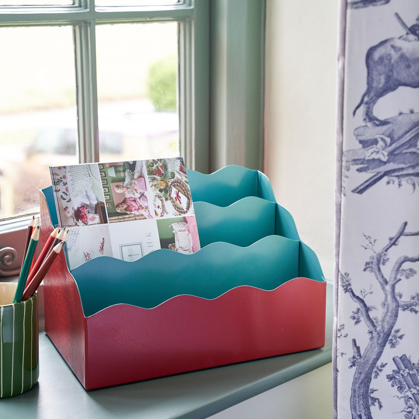 Toleware Letter Holder - Chilli Red & Teal