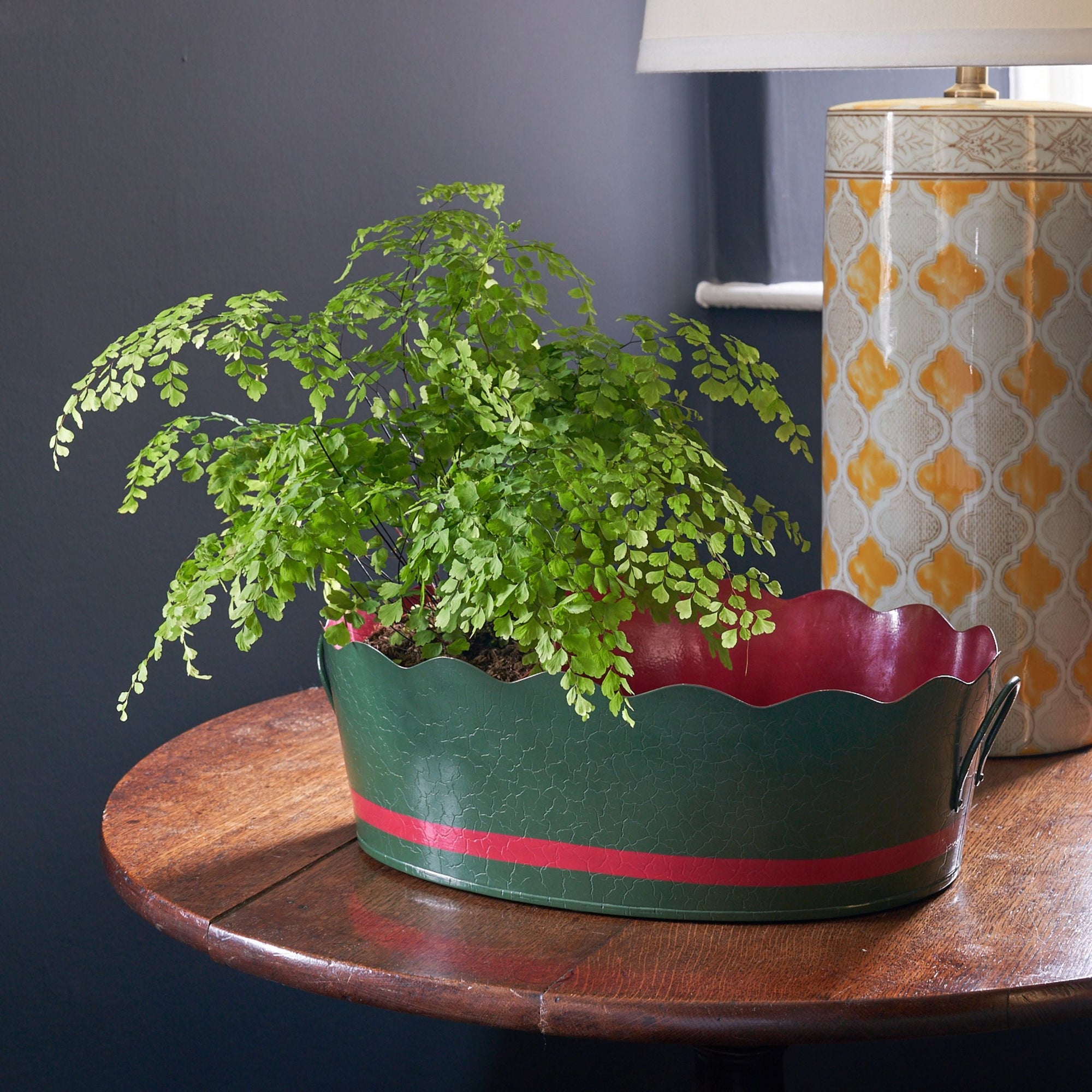 Toleware Planter - Dark Green & Raspberry