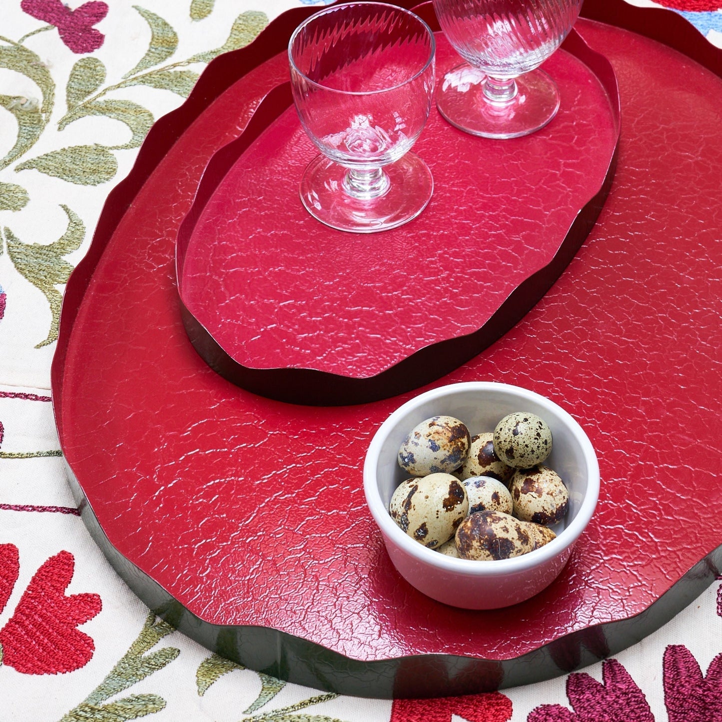 Toleware Tray - Dark Green and Raspberry