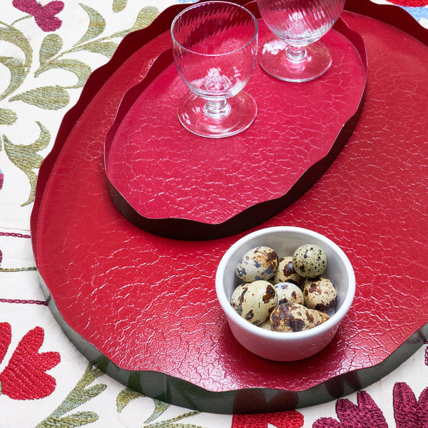 Toleware Tray - Dark Green and Raspberry