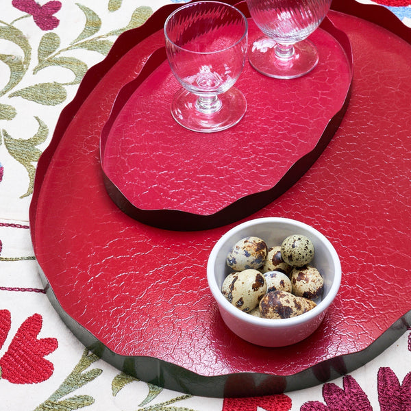 Toleware Tray - Dark Green and Raspberry