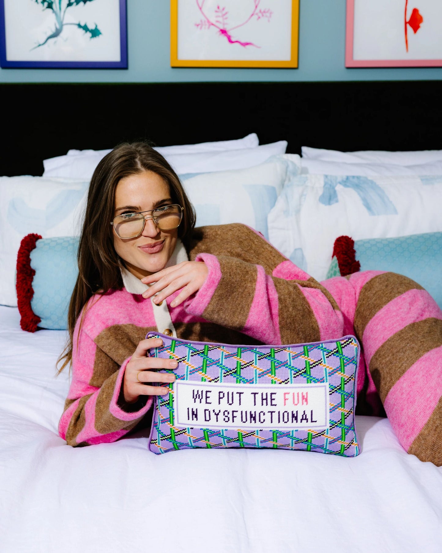 Fun in Dysfunctional Needlepoint Pillow - Furbish Studio