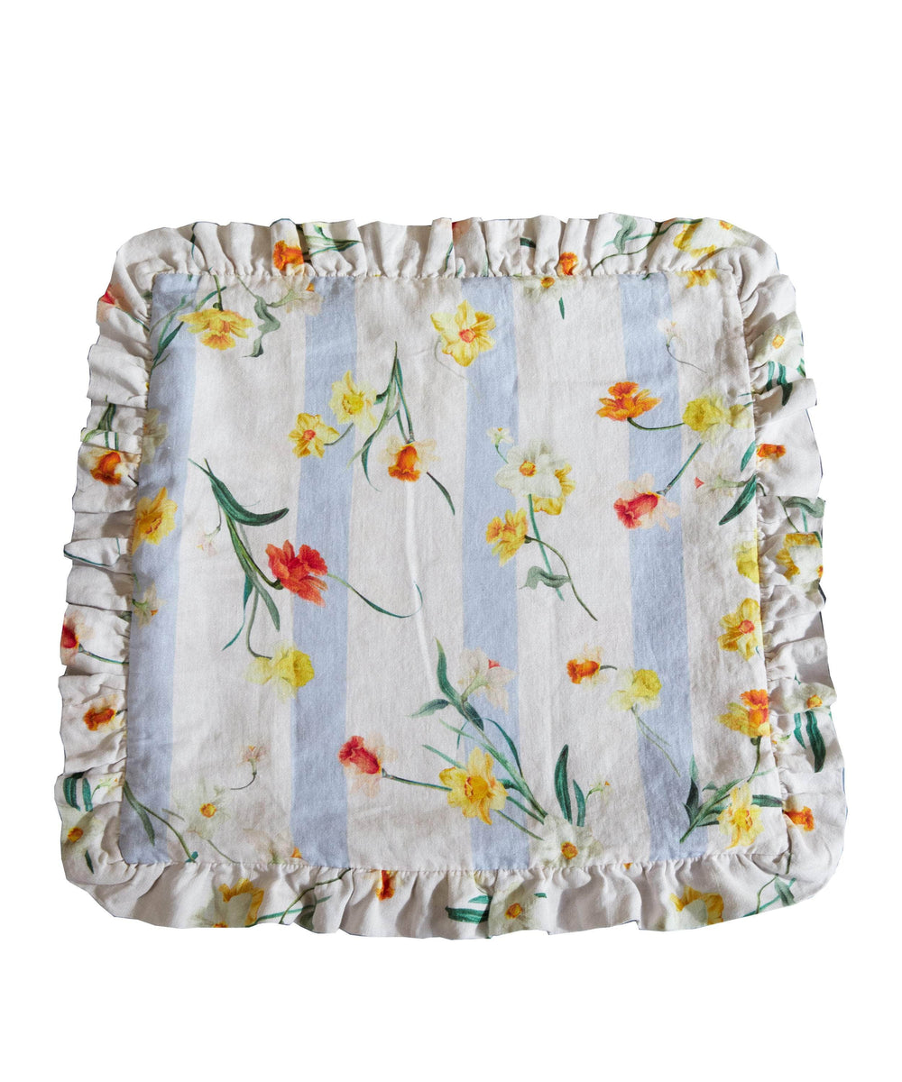 Daffodil Stripe Ruffle Linen Cushion Cover