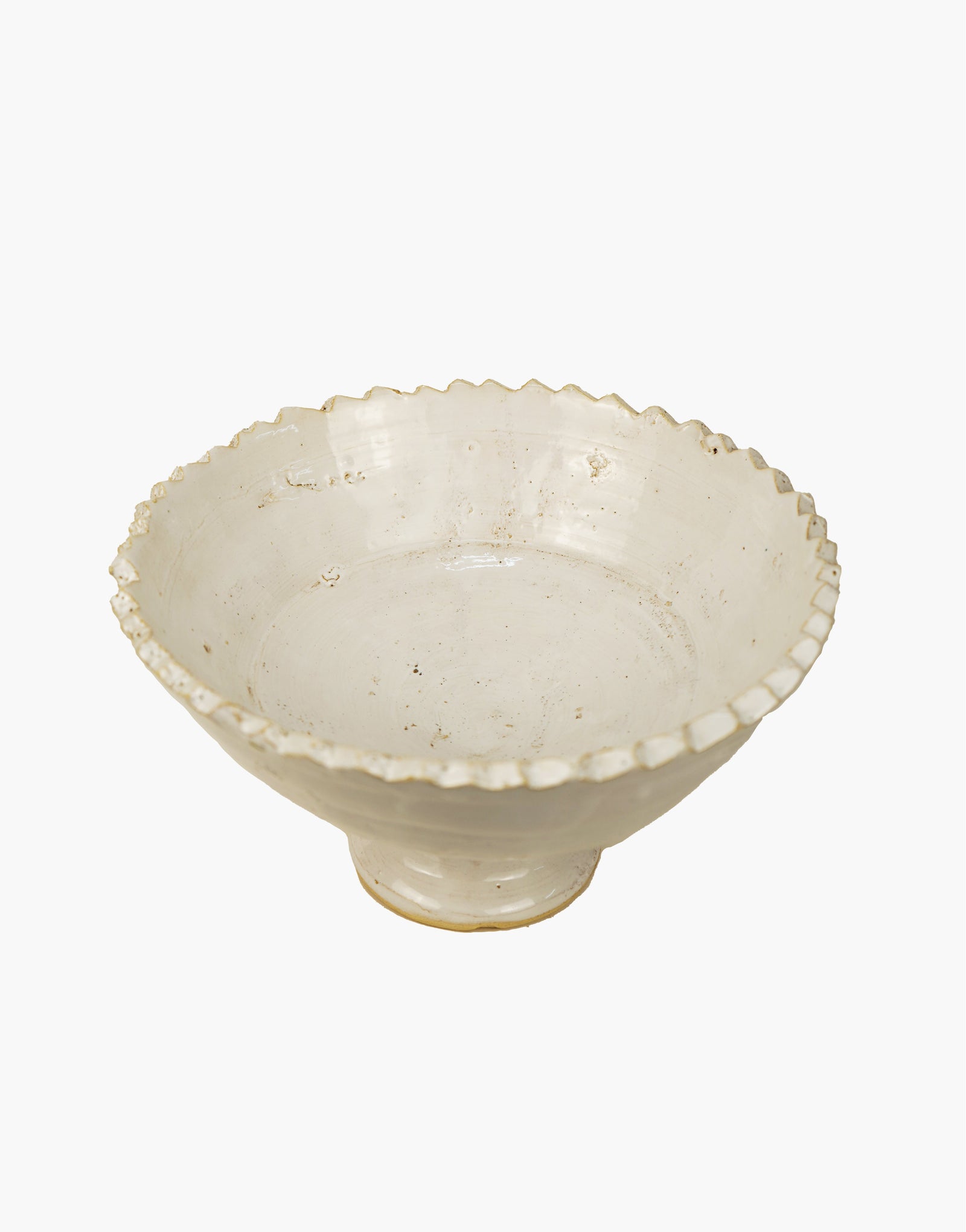 White Tamegroute Jagged Edge Pedestal Fruit Bowl
