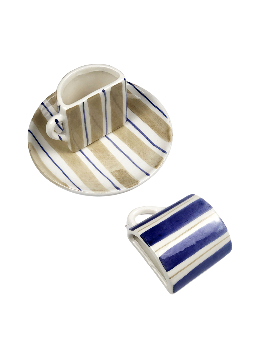 Tête a Tête Cup Set - Beige and Blu Striped