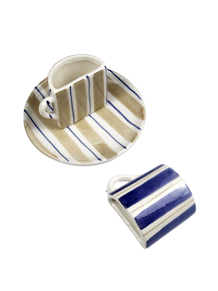 Tête a Tête Cup Set - Beige and Blu Striped