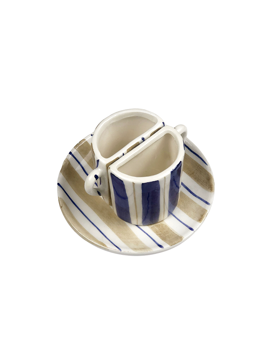 Tête a Tête Cup Set - Beige and Blu Striped