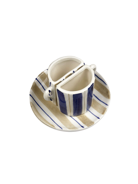 Tête a Tête Cup Set - Beige and Blu Striped