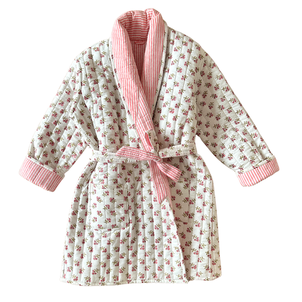 Pink Floral Quilted Childrens Dressing Gown