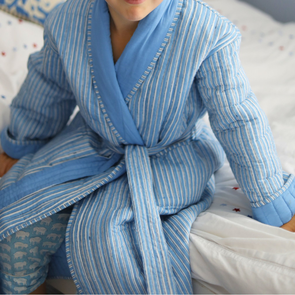 Blue Stripe Quilted Dressing Gown