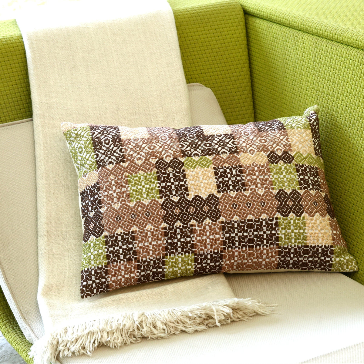Hand Embroidered Cross-Stitch Pillow Cover 14" x 20"