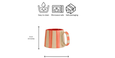 Ceramic Pink Stripe Coffee Cup, 220ml Set of 4 - Casa Amarosa