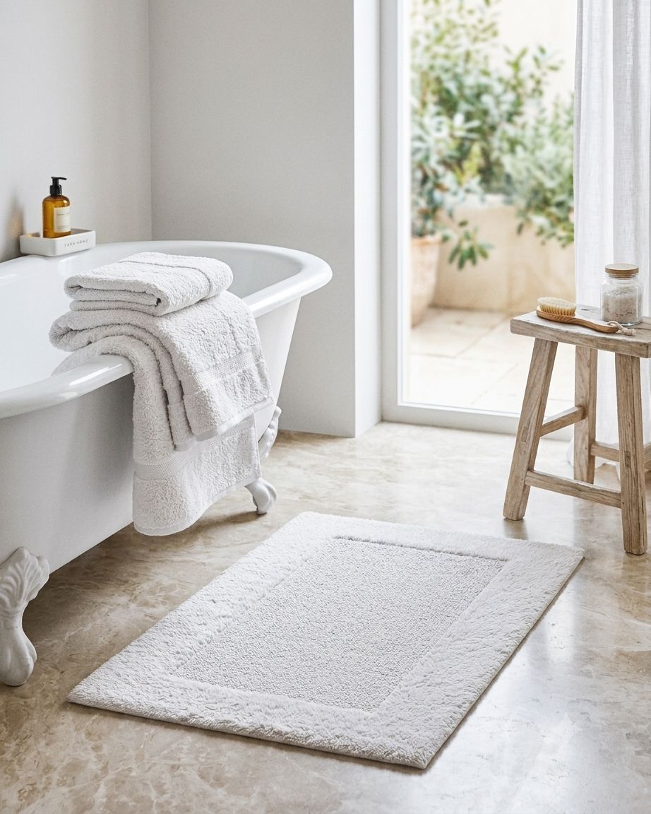 White Cotton Bath Mat, 2100 g