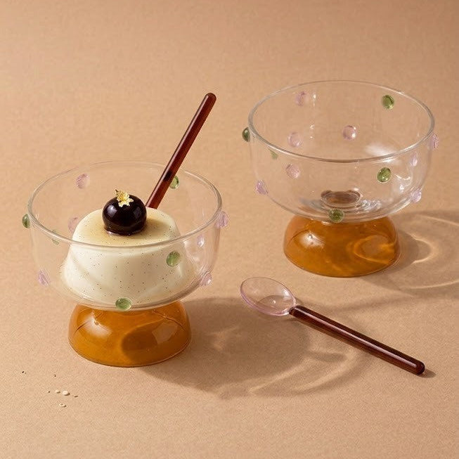 Dessert Glass & Spoon Duo Set | Handblown Borosilicate Glass | Set of 2