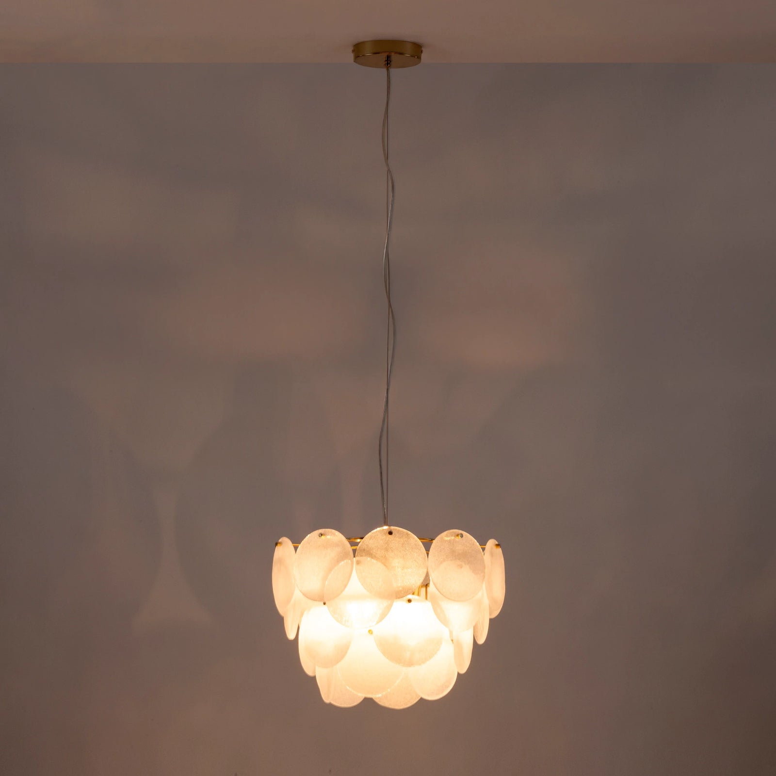 White glass disk chandelier ceiling light