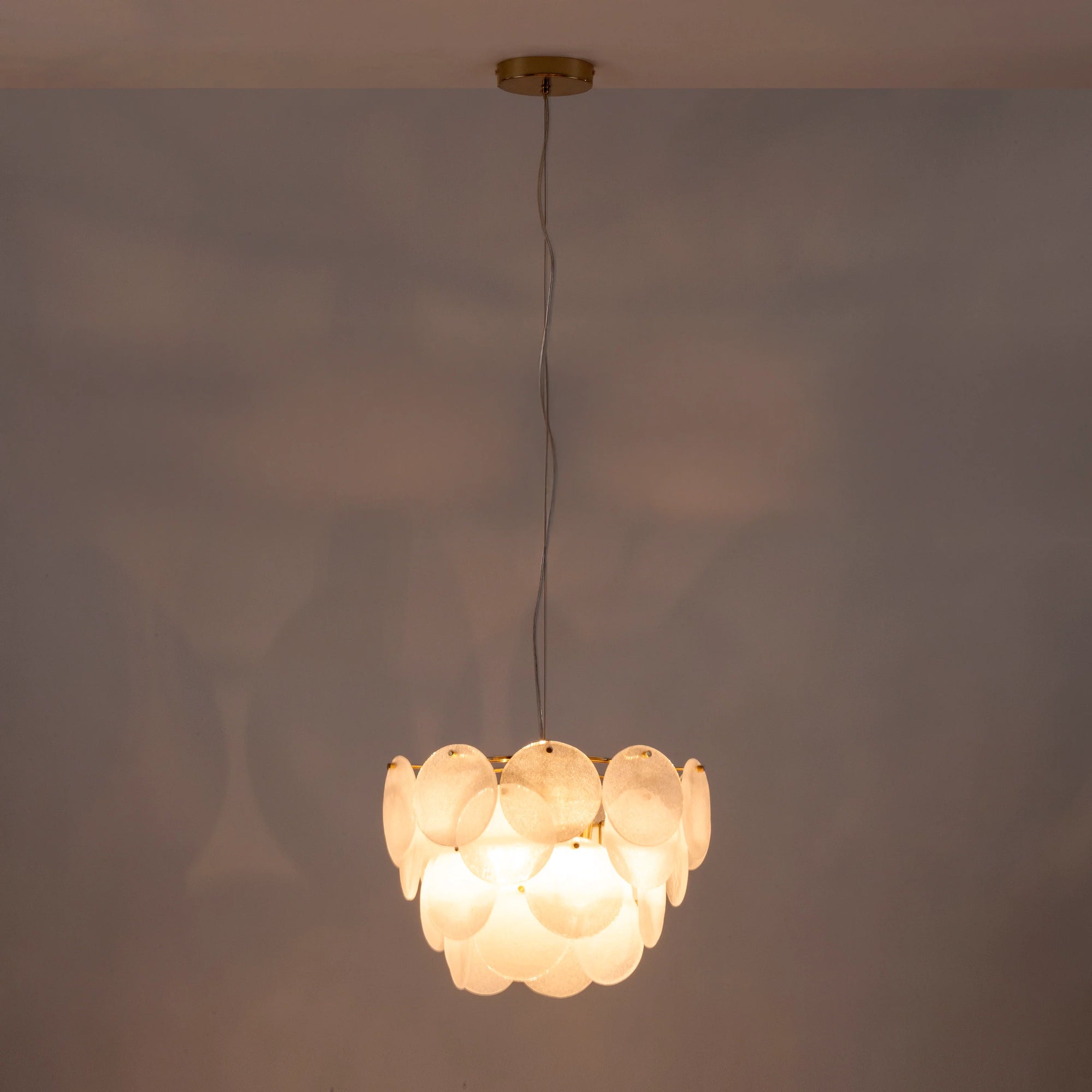 White glass disk chandelier ceiling light