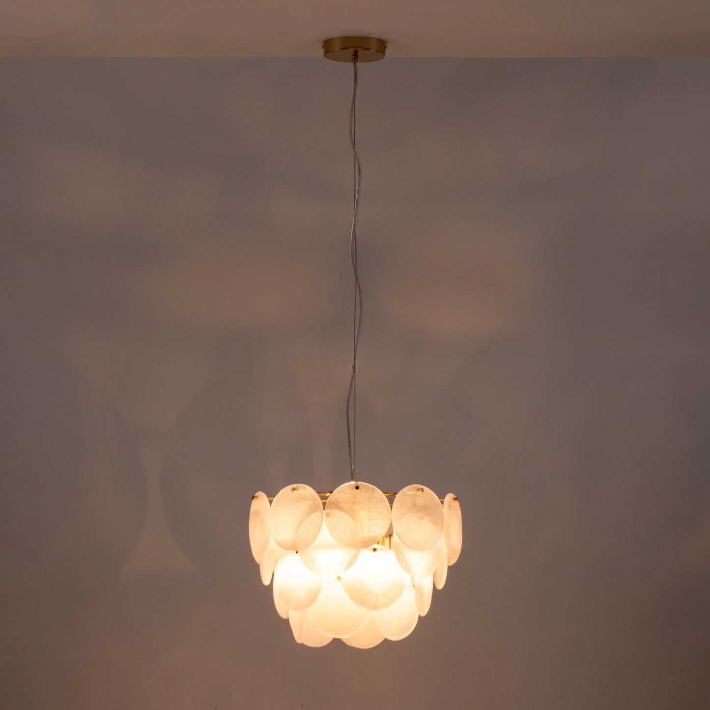 White glass disk chandelier ceiling light