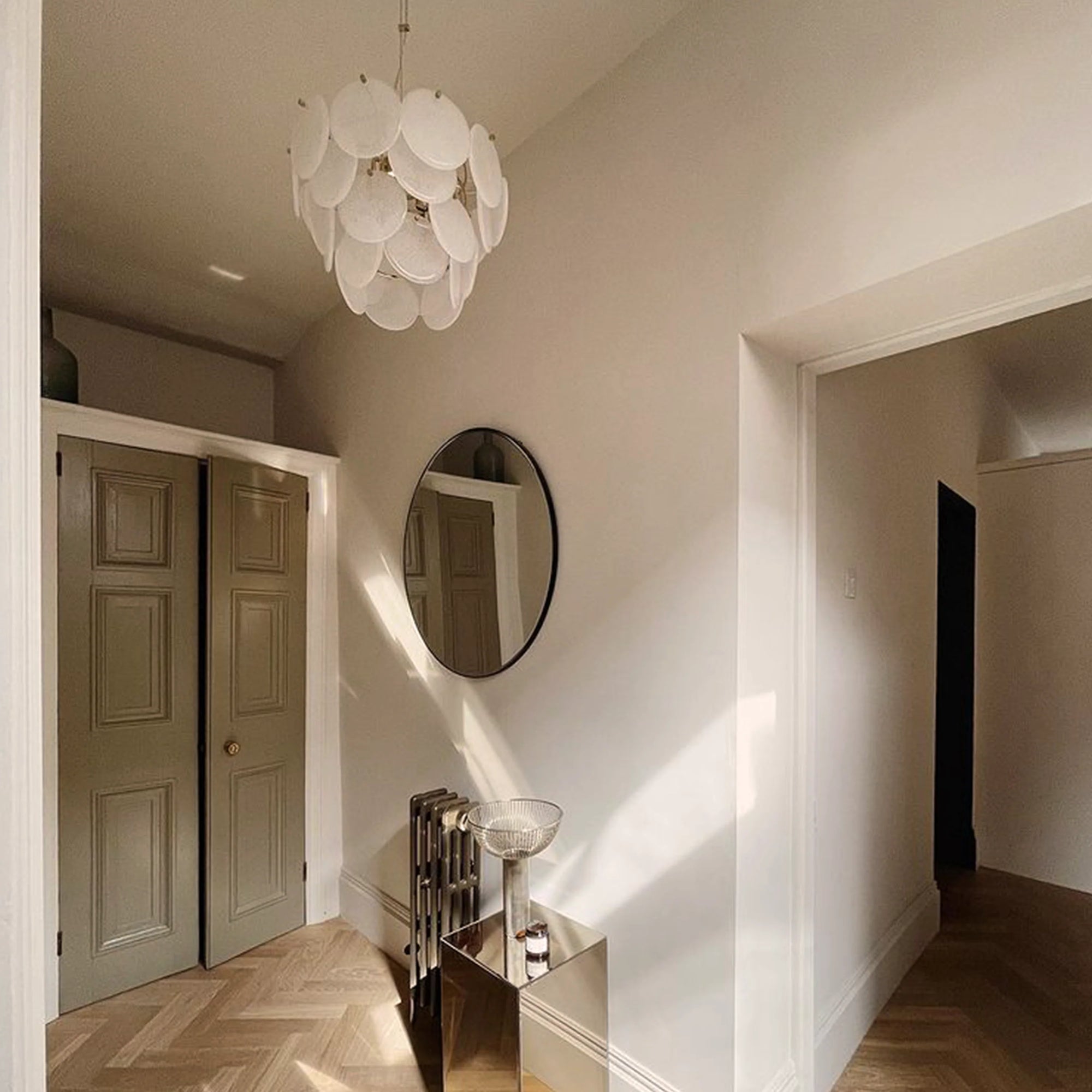 White glass disk chandelier ceiling light