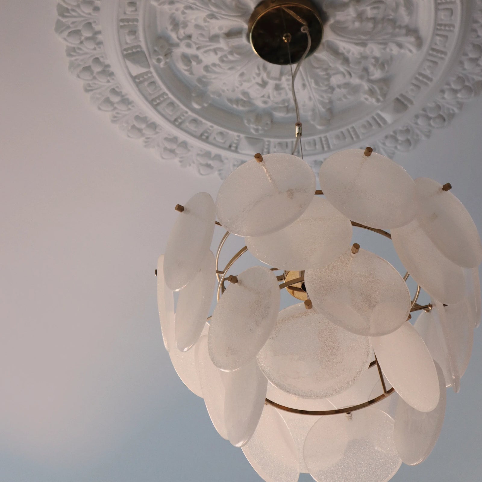 White glass disk chandelier ceiling light