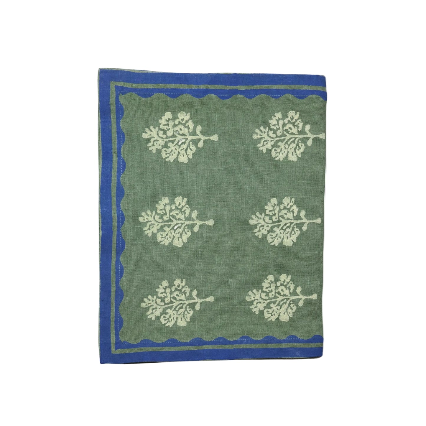 Sara - Pure Linen Hand-Printed Table Runner - Oil Green
