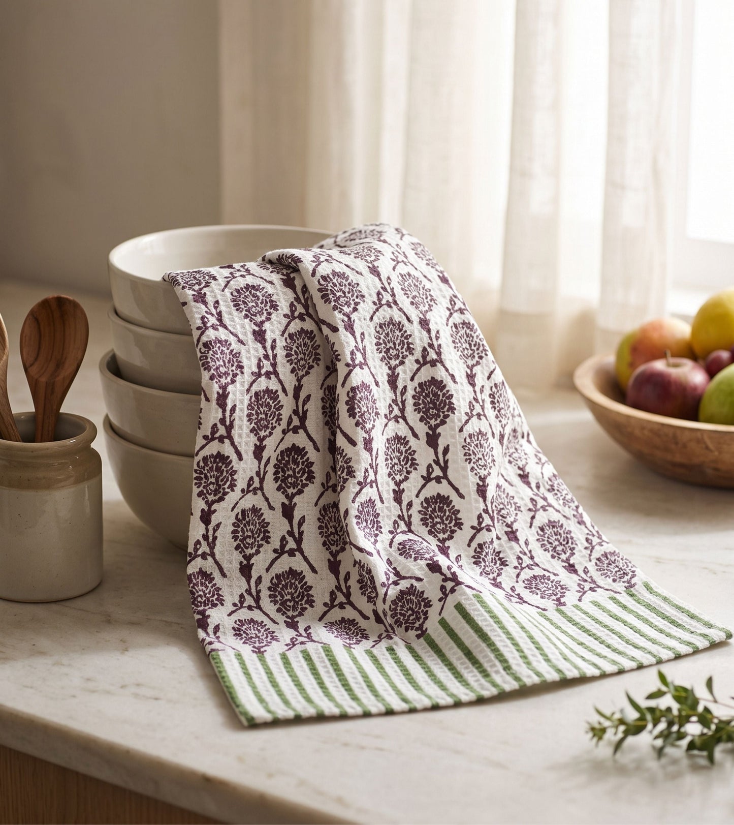 Nikhar Cotton Waffle Kitchen Towel - Deep Mauve