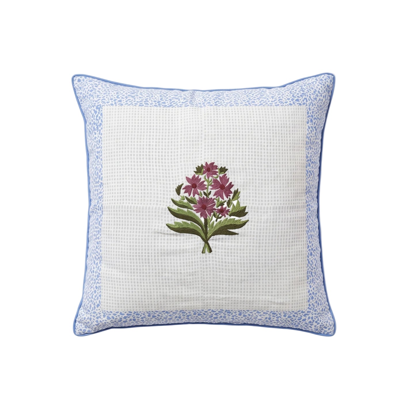 Rumi Floral Embroidered Linen Pillow Cover – Blue