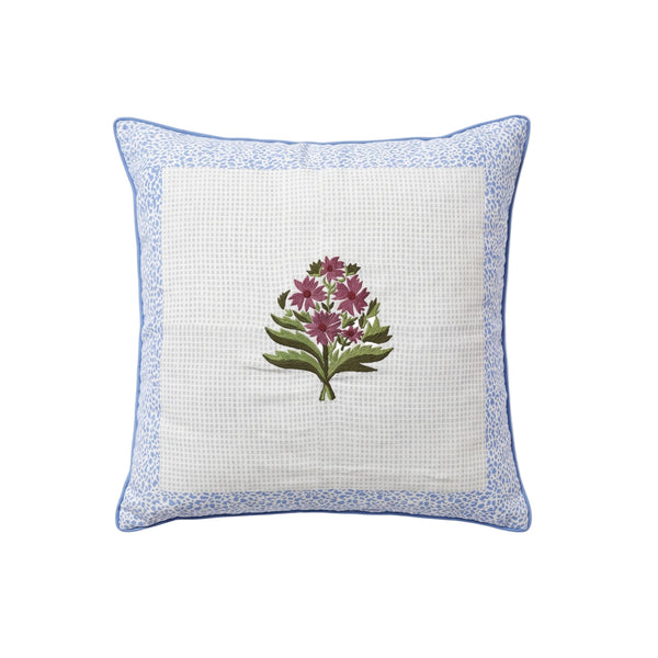 Rumi Floral Embroidered Linen Pillow Cover – Blue