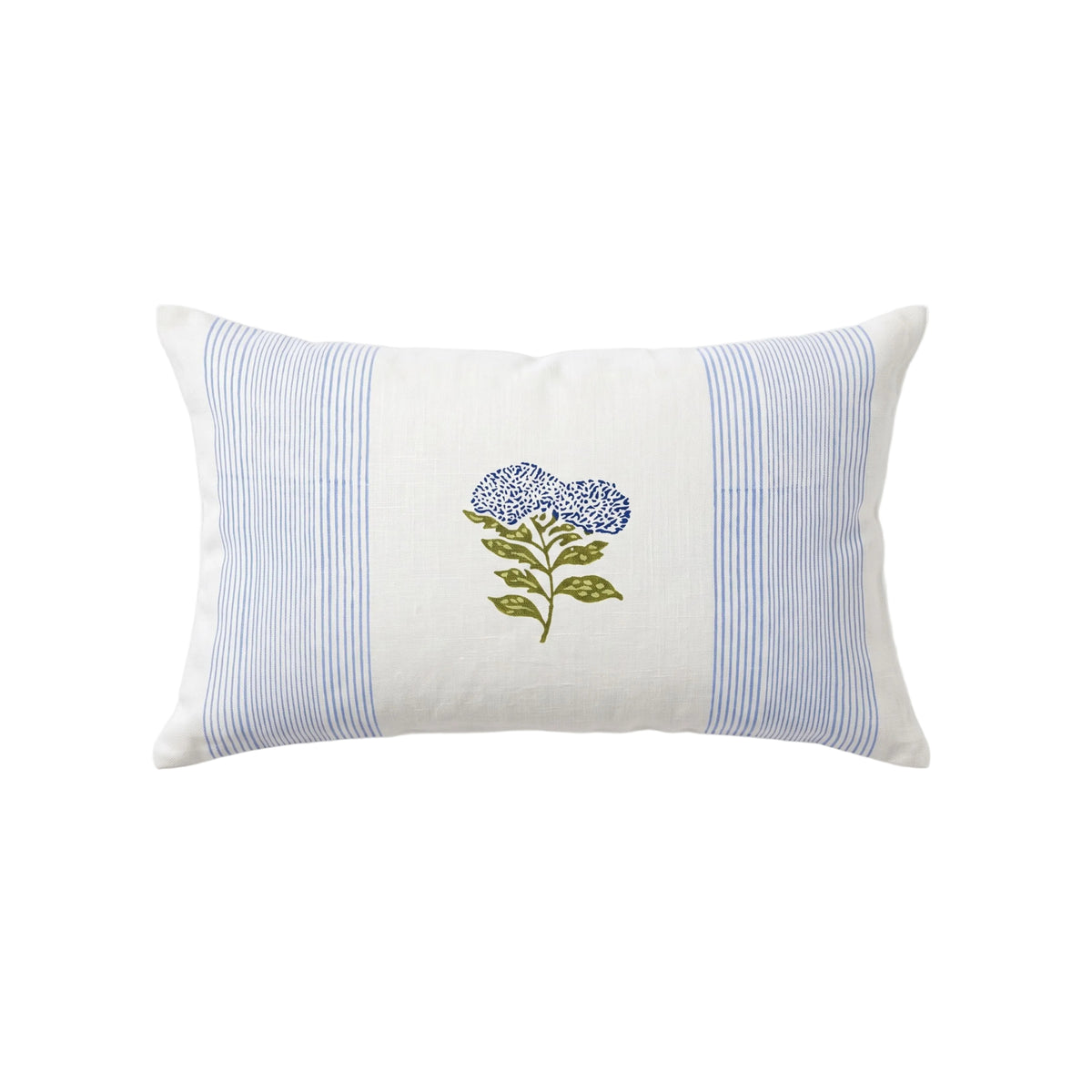 Vera Floral Lumbar Linen Pillow Cover - Pastel Blue
