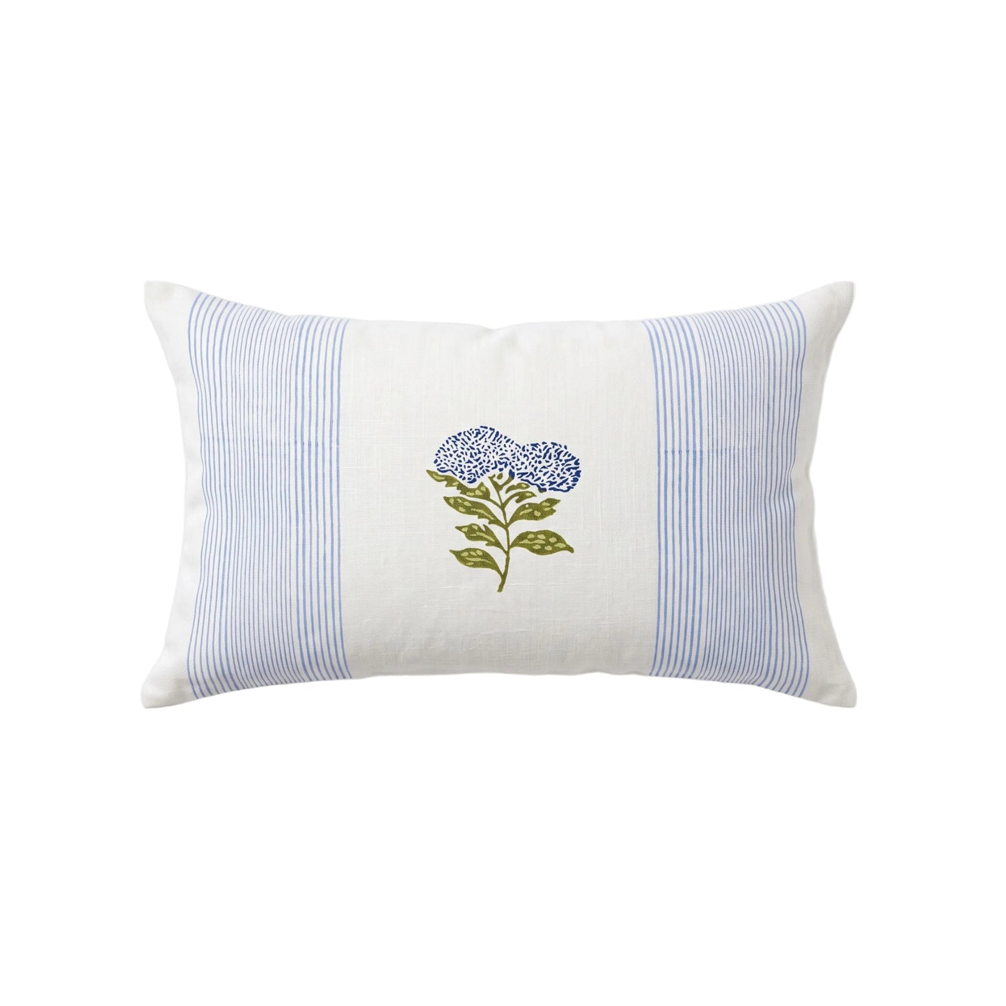 Vera Floral Lumbar Linen Pillow Cover - Pastel Blue