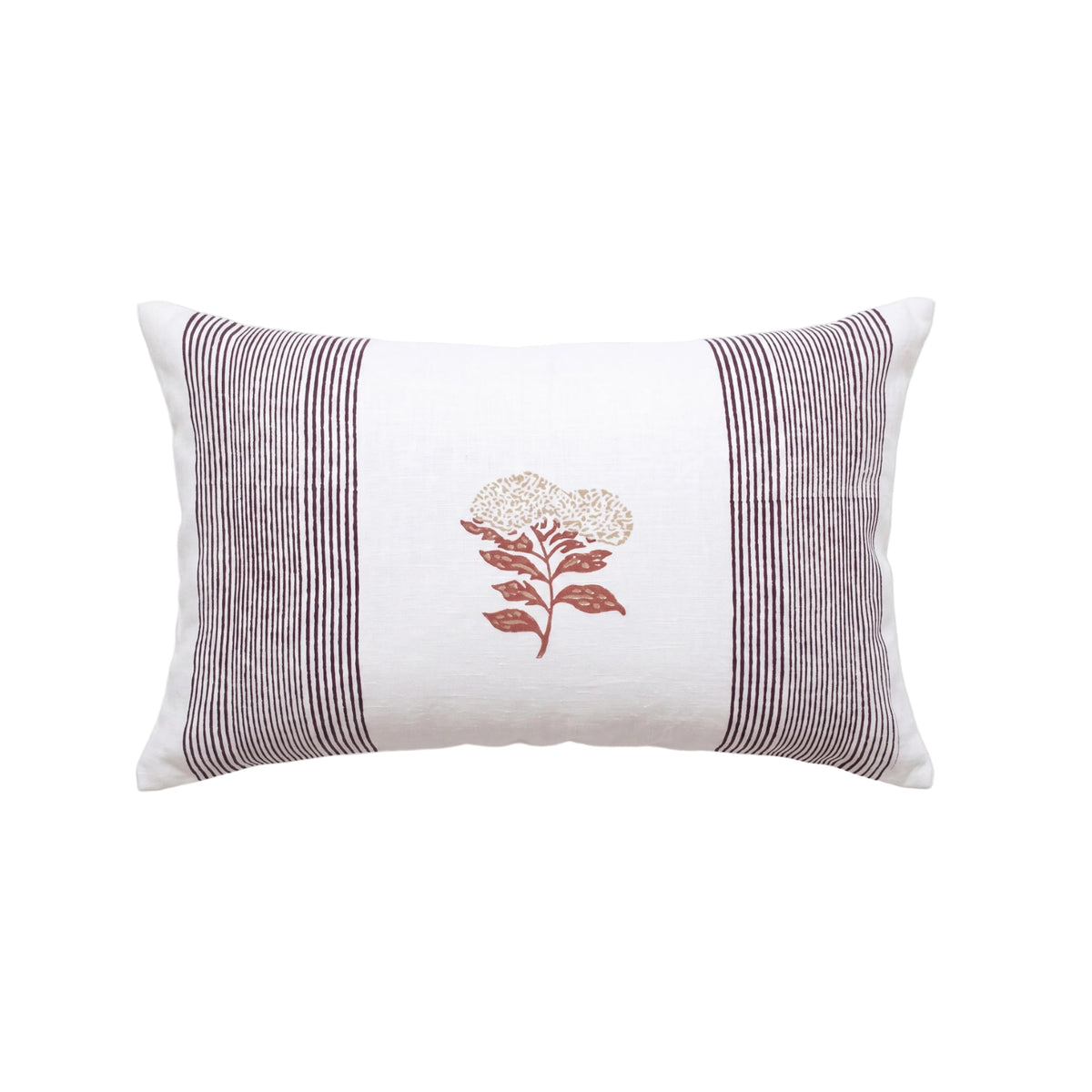 Vera Floral Lumbar Linen Pillow Cover - Wine Red