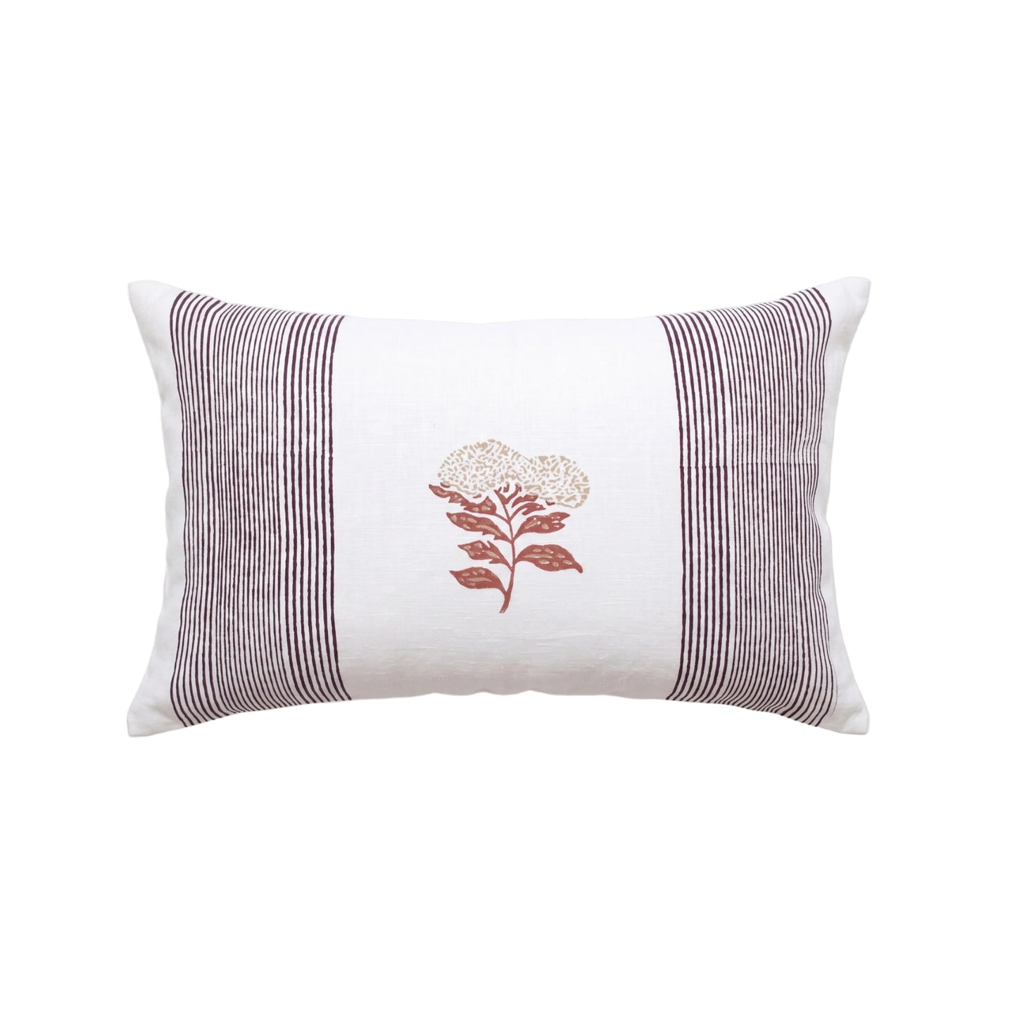 Vera Floral Lumbar Linen Pillow Cover - Wine Red