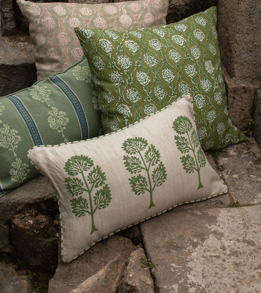 Neera Lumbar Hand-Printed Pillow Cover - Fern Green