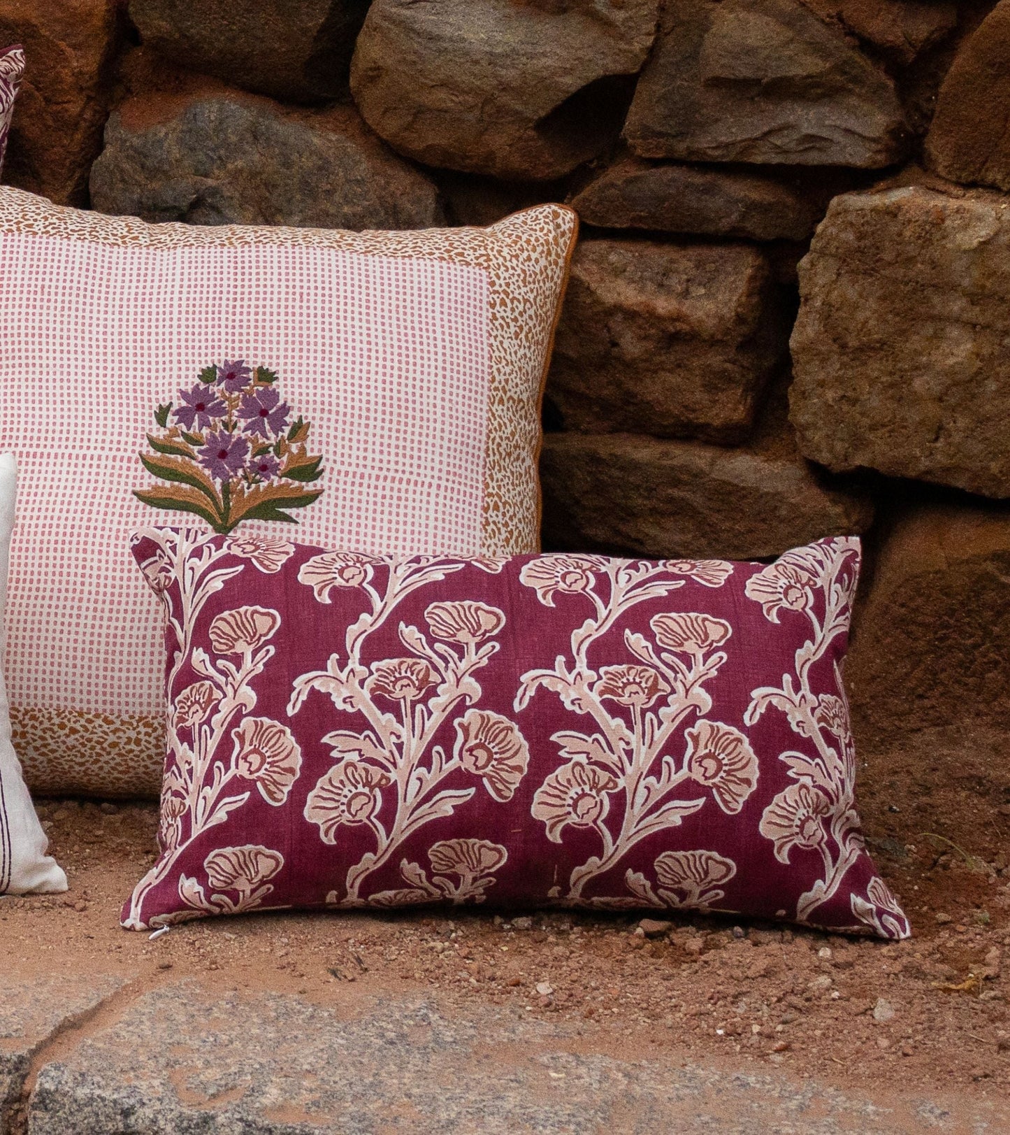 Bella Lumbar Throw Pillow Cover - Wine Red