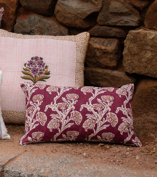 Bella Lumbar Throw Pillow Cover - Wine Red