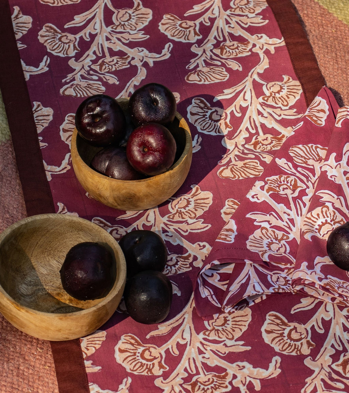 Bella Hand Printed Table Runner - Wine Red