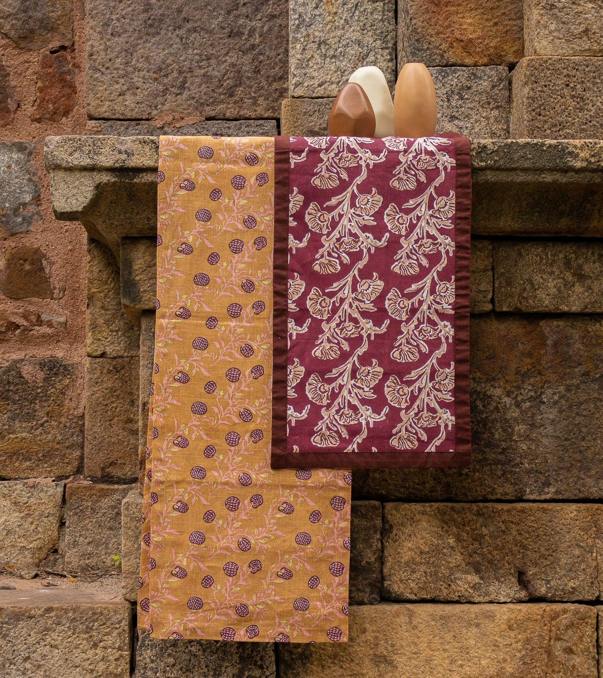 Rasa - Pure Linen Hand-Printed Table Runner - Biscuit Brown