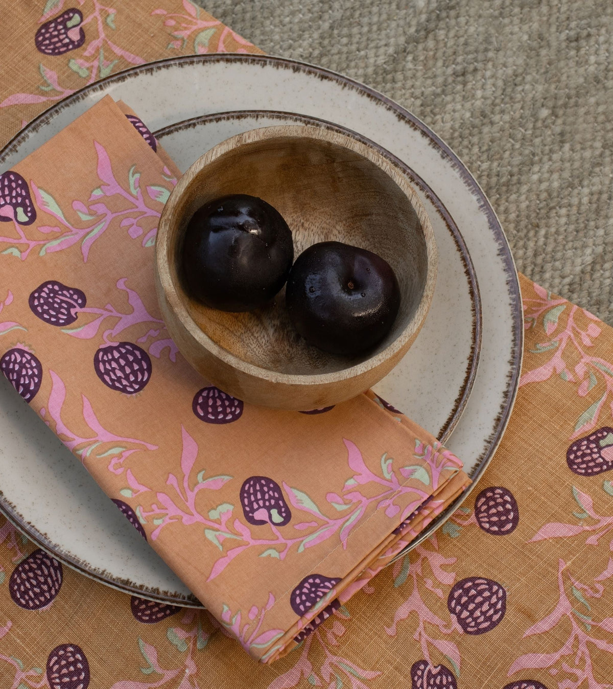 Rasa - Pure Linen Hand-Printed Table Runner - Biscuit Brown