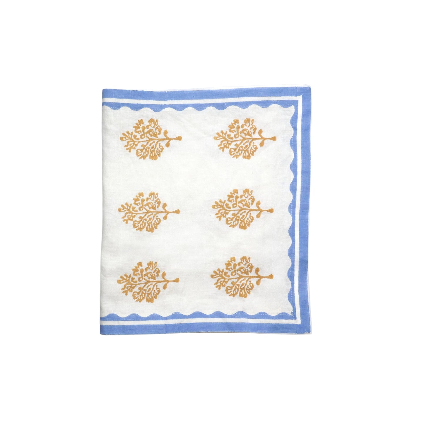 Sara - Pure Linen Hand-Printed Table Runner - Pastel Blue & Butter Yellow