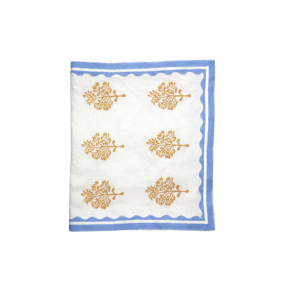 Sara - Pure Linen Hand-Printed Table Runner - Pastel Blue & Butter Yellow