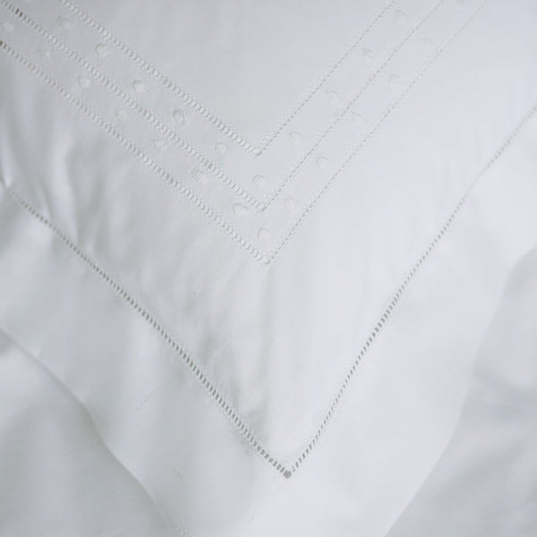 Cotton hand embroidered Matilda White Pillowcase with hand hem stitched border