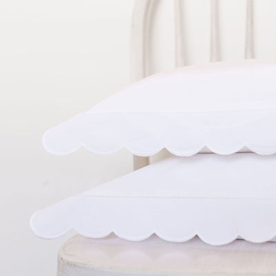 Cotton White Scallop Super King Pillowcase with hemstitched border
