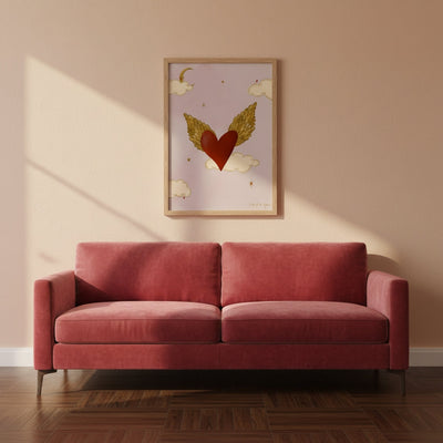 Winged Heart art print — styled in a room setting